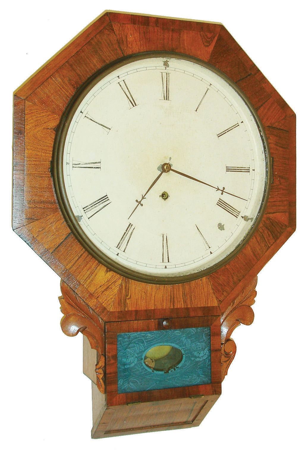 Chauncey Jerome, New Haven, Conn.,  8 day, rosewood veneer octagon wall timepiece, c1850 — Antique Clocks Price Guide