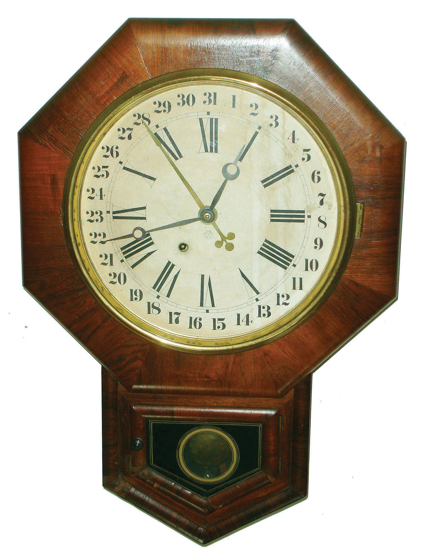 Clocks- 3 (Three) Connecticut 8 day time only school clocks: Sessions oak; Ansonia rosewood with calendar; and New Haven oak; c1910 — Antique Clocks Price Guide