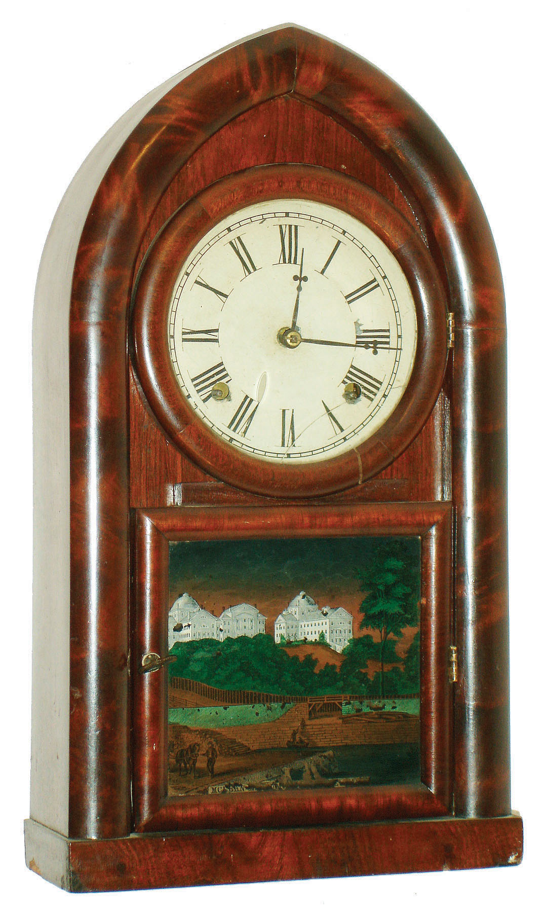 Pomeroy &amp; Parker, Bristol, Conn.,  8 day, time and strike round gothic or beehive shelf clock, c1852 — Antique Clocks Price Guide
