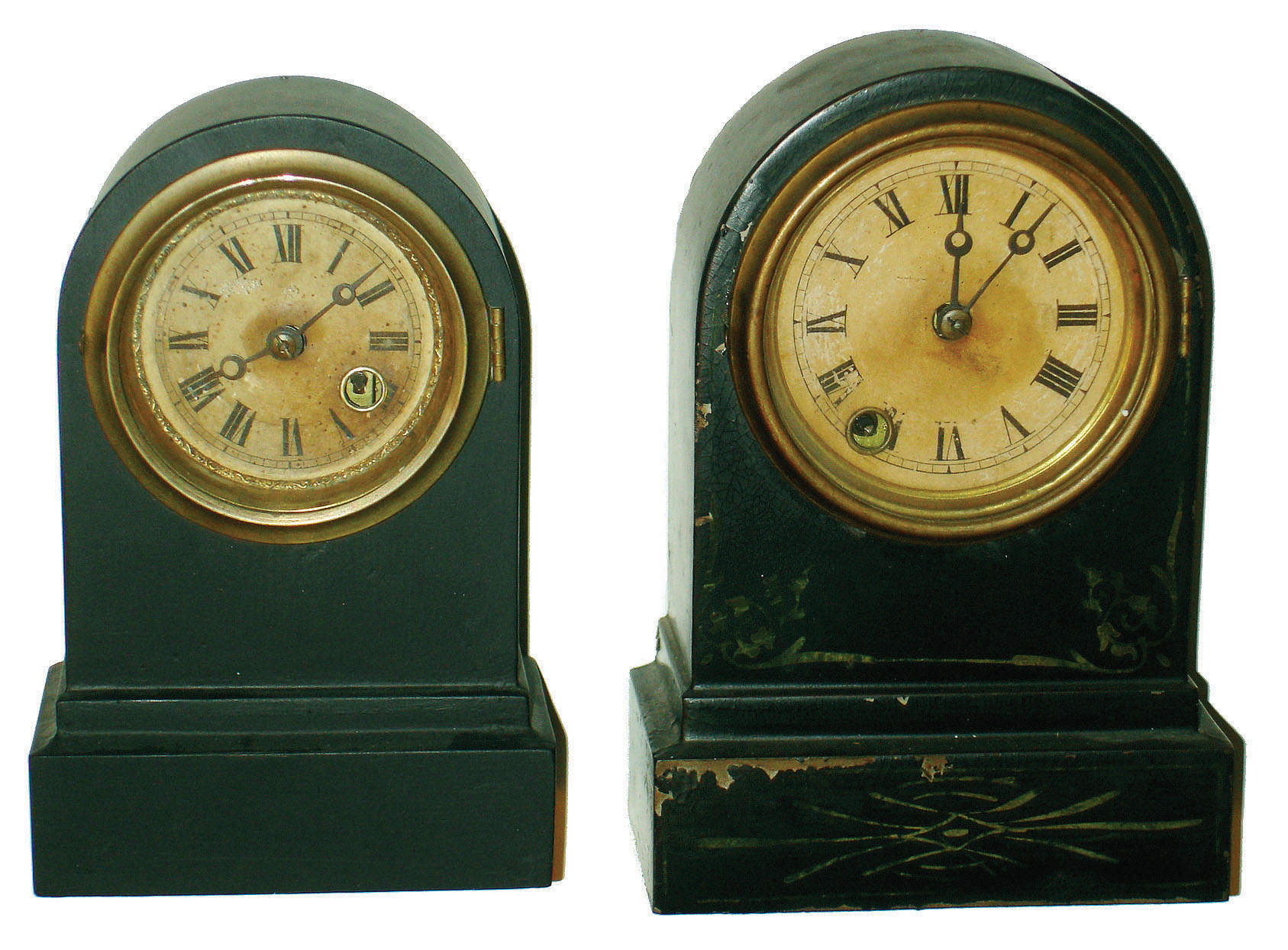 Clocks- 2 (Two) Terry Clock Co. Waterbury, Conn, iron cased desk clocks, time only, 8 day and 30 hour, c1875 — Antique Clocks Price Guide