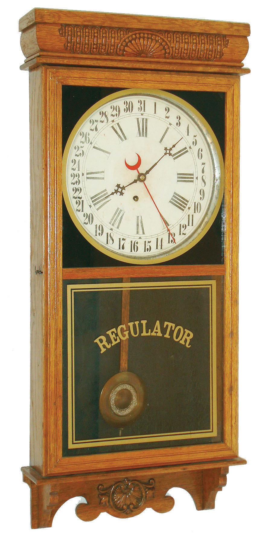 Ingraham Clock Co, Bristol, Conn., "Western Union" oak 8 day time and calendar wall clock, c1911 — Antique Clocks Price Guide