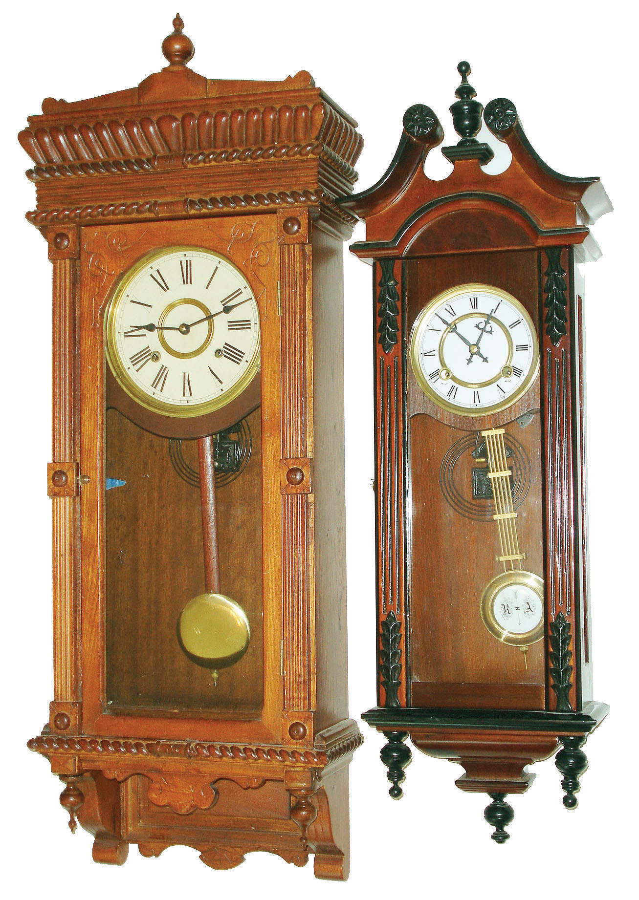 Clocks- 2 (Two) Asian 30 and 8 days carved and stained wood striking wall clocks, late 20th century — Antique Clocks Price Guide