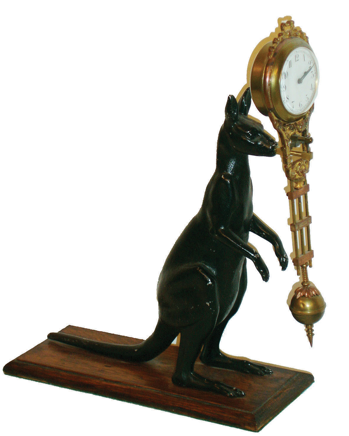 Junghans, Germany, "Kangaroo" 8 day time only novelty swing clock on oak platform, c1910 — Antique Clocks Price Guide