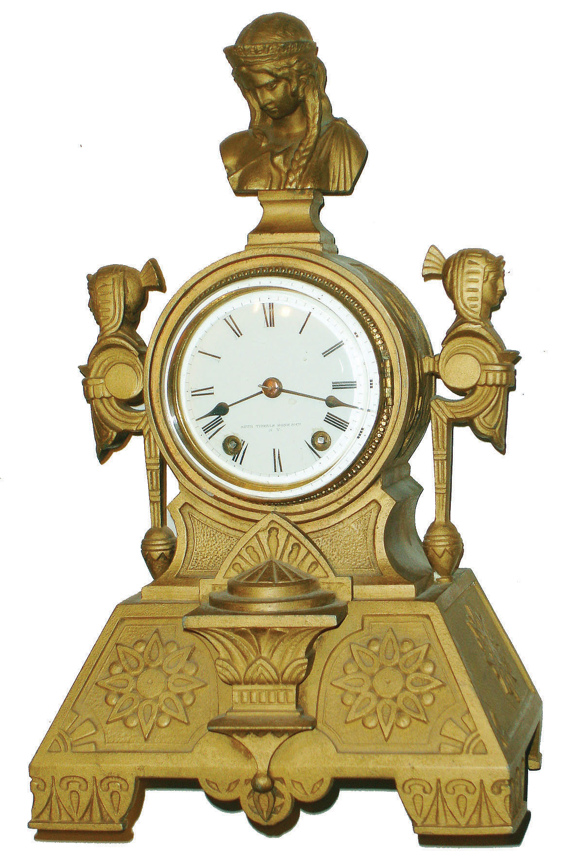 Seth Thomas Sons &amp; Co., New York, "No. 8030" French bronze cast metal 15 day time and strike mantel clock, c1874 — Antique Clocks Price Guide