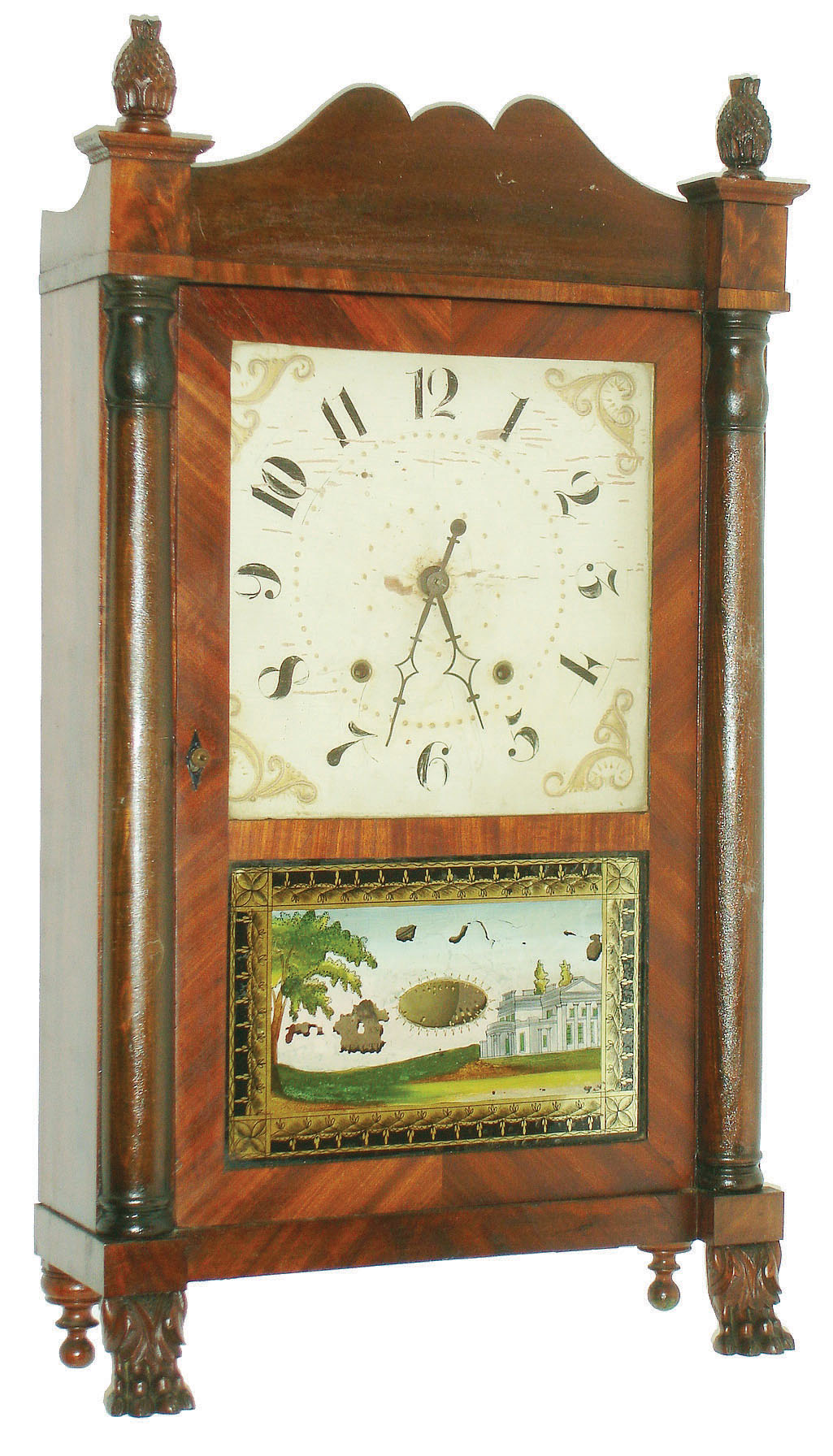 George Mitchell, Bristol, Conn., 30 hour, time and strike weight wood movement half column and splat shelf clock, c1828 — Antique Clocks Price Guide