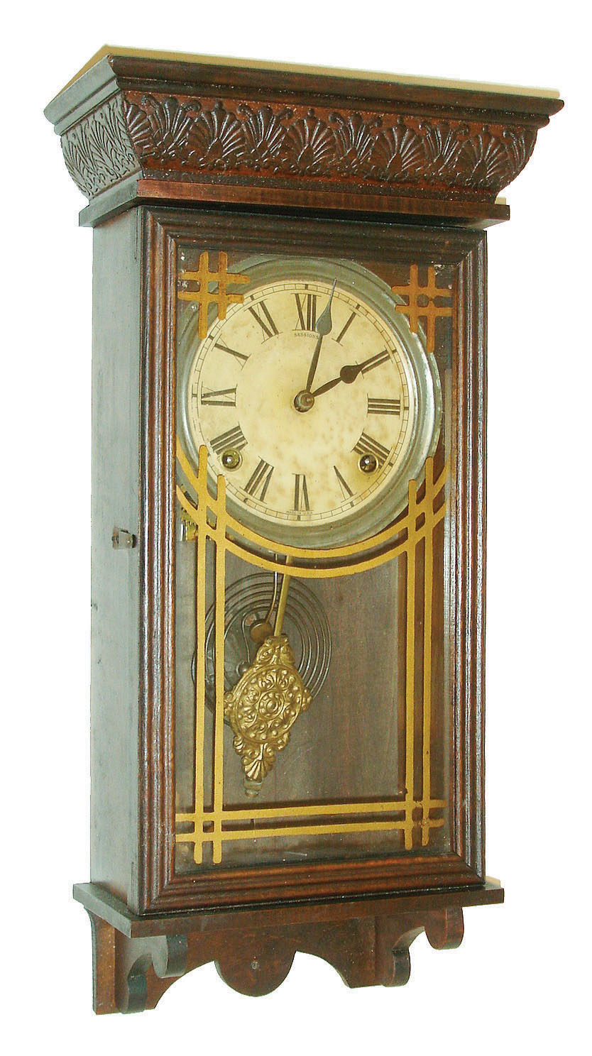 Sessions Clock Co., Forestville, Conn., "Home No. 2", 8 day, time and strike spring brass movement wall clock, c1919 — Antique Clocks Price Guide