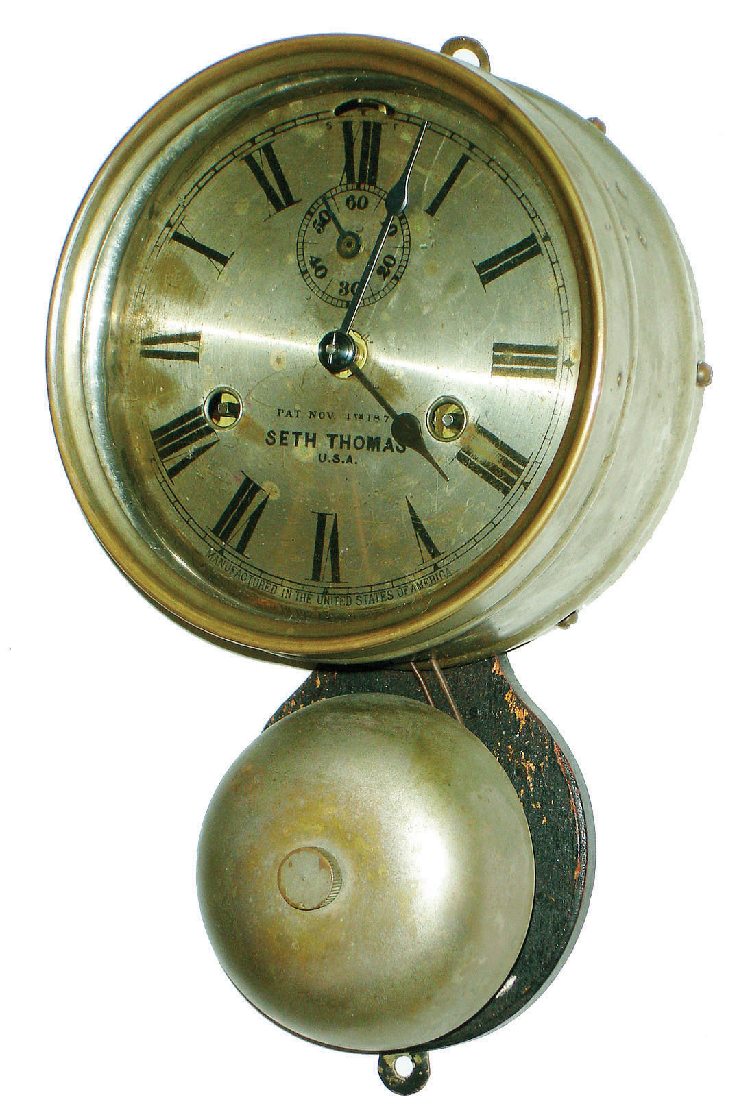 Seth Thomas Clock Co., Thomaston, Conn., nickel plated 30 hour outside bell ship's clock, c1910 — Antique Clocks Price Guide