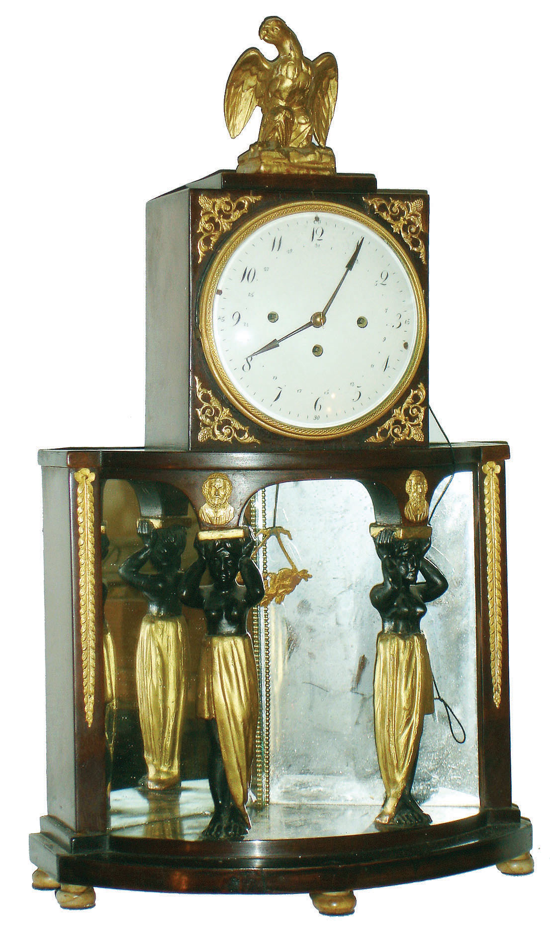 Austrian 60 hour grand sonnerie figural walnut and glass mirror mantel clock, c1850 — Antique Clocks Price Guide