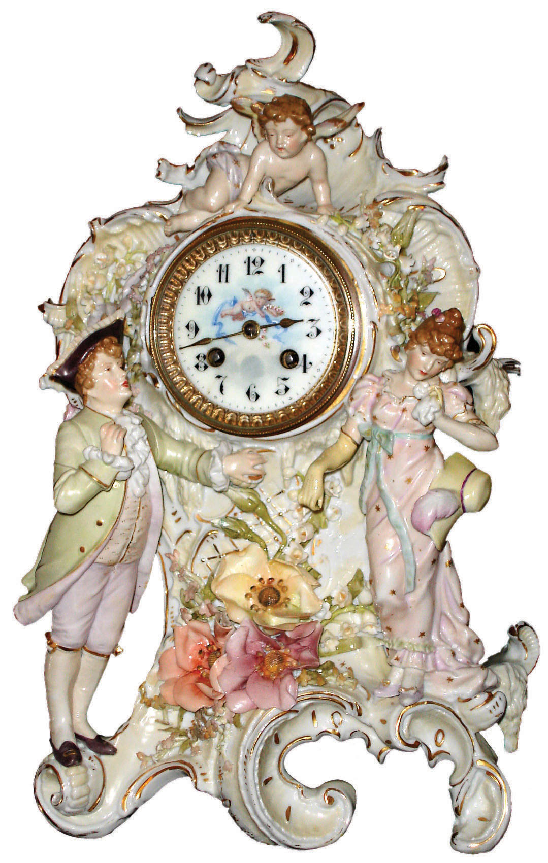 Tiffany and Company mantel clock, German porcelain case with French 8 day time and strike movement, c1900 — Antique Clocks Price Guide