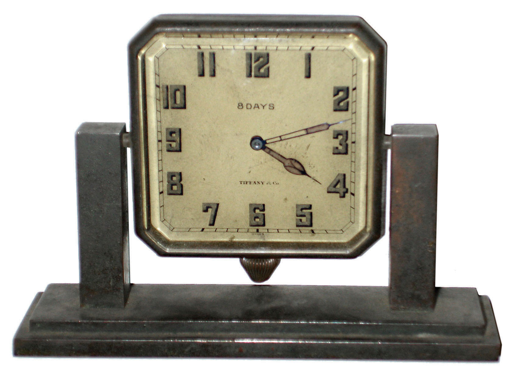 Concord Watch Co, Swiss brass 8 day 15 jewel 3 adjustment bronze desk clock for Tiffany &amp; Co., 1928 — Antique Clocks Price Guide