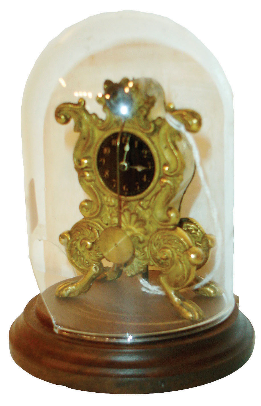 Austria, Zappler clock, gilt cast brass case with animal paw feet, and decorated with acanthus leaf, scrolls, and foliate ornament, with Arabic black enamel dial, gilt spade hands, all fixed to a wooden base and covered with a glass dome, c1840 — Antique Clocks Price Guide