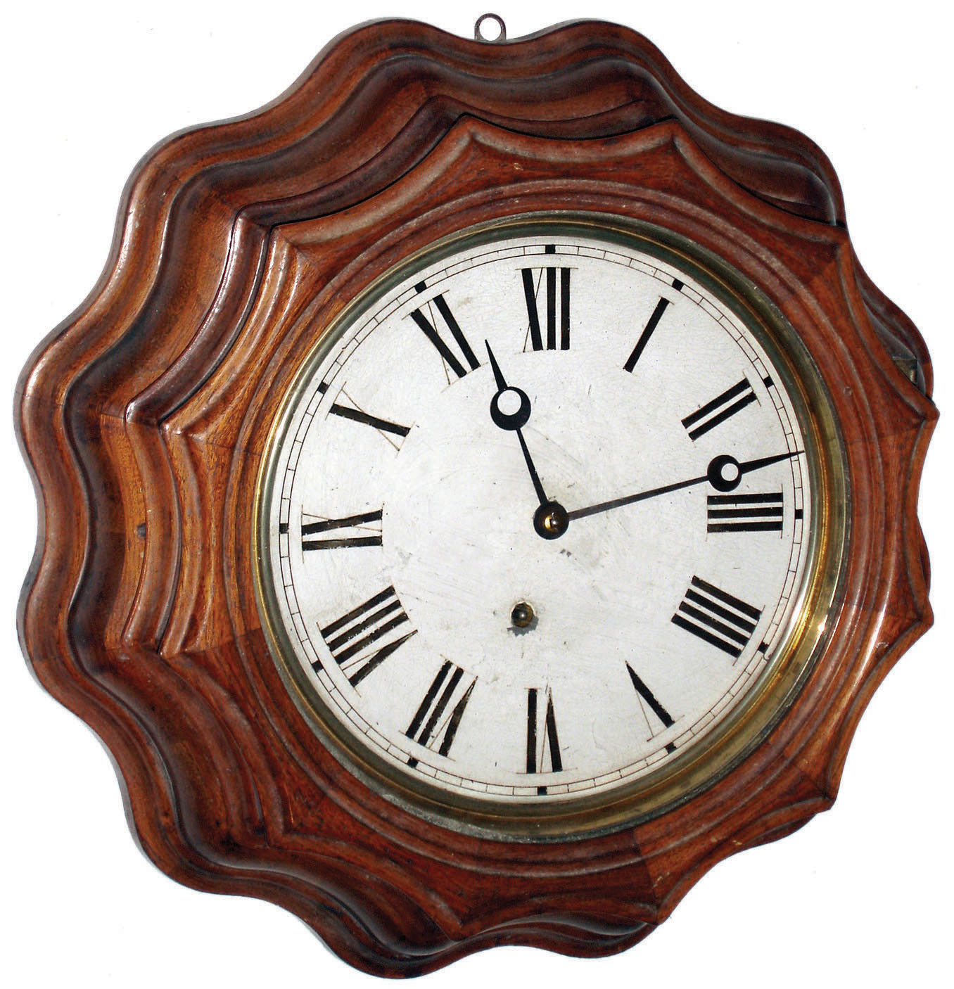 E. Ingraham, Bristol Conn., "Corrugated Gallery" 10" dial chestnut 8 day time only gallery clock, c1872 — Antique Clocks Price Guide