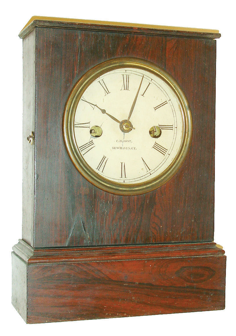 Chauncey Jerome, New Haven, Conn., 8 day, time and strike fusee spring shelf clock, c1850 — Antique Clocks Price Guide