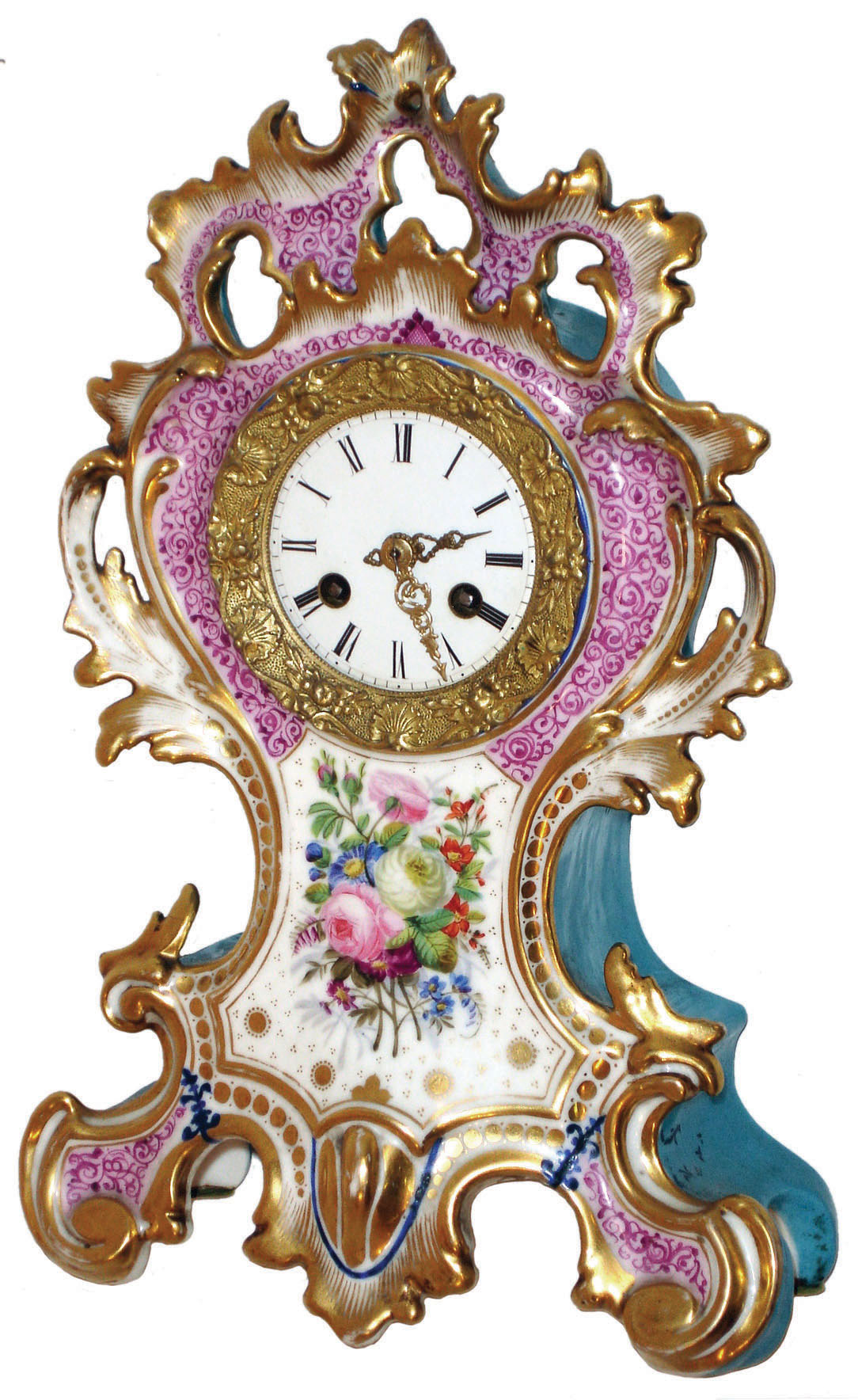 French porcelain 8 day time and strike thread suspension mantel clock, c1840 — Antique Clocks Price Guide