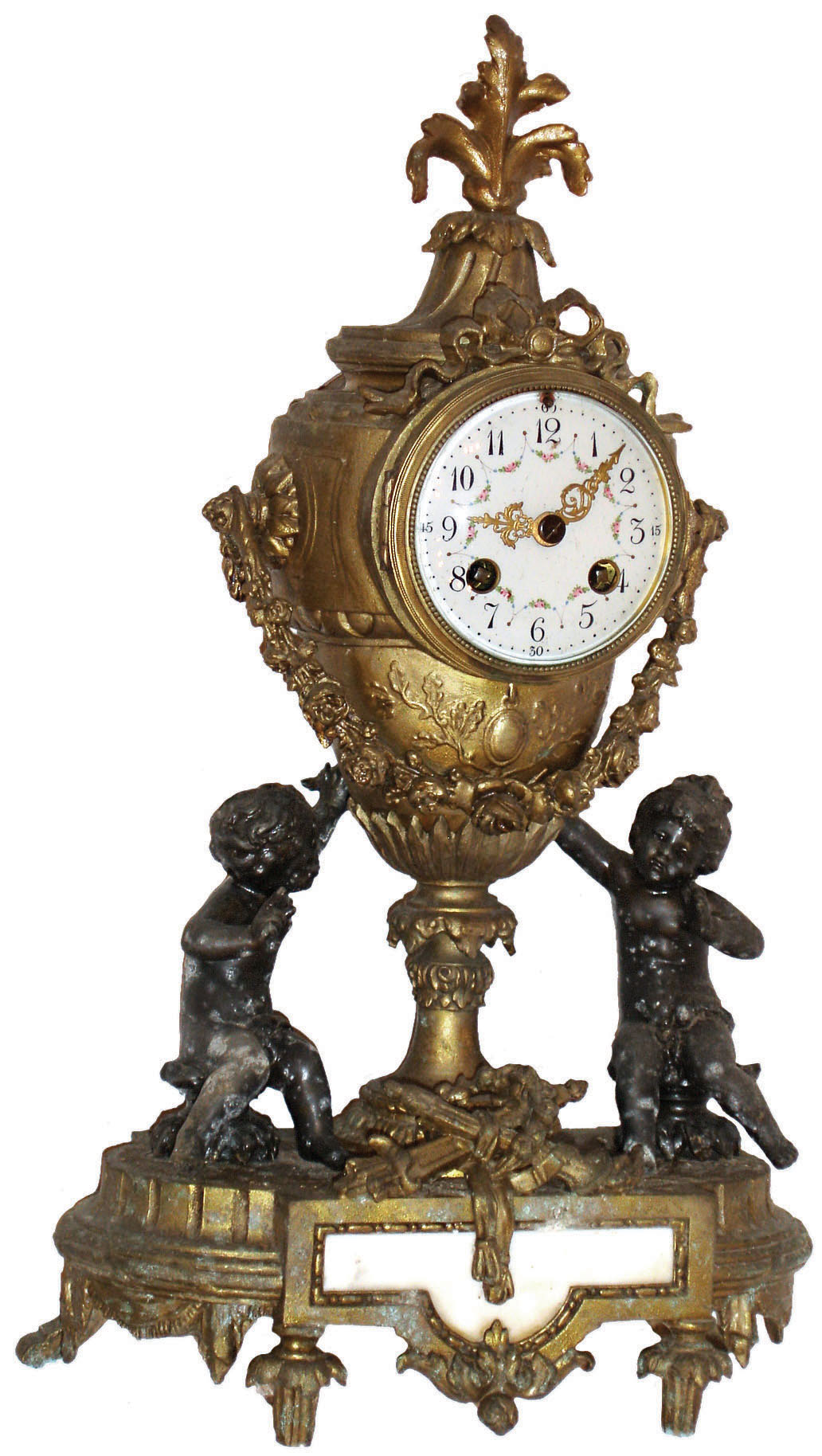 French cast brass figural 8 day time and strike mantel clock, c1890 — Antique Clocks Price Guide