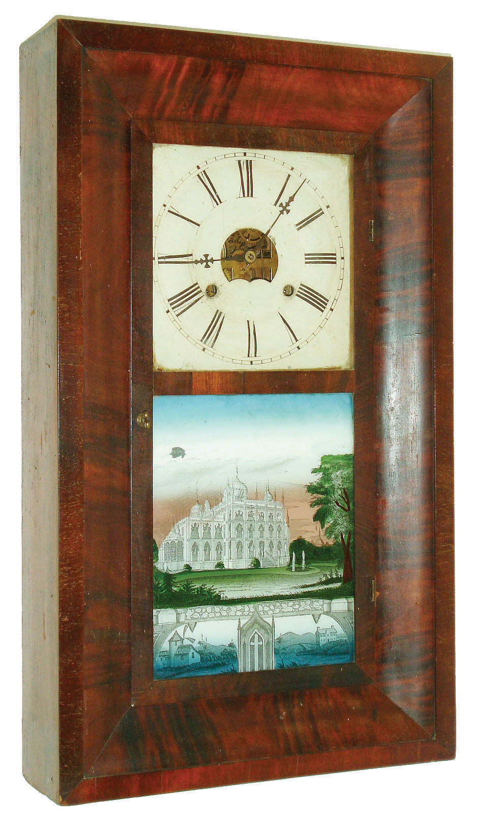 E.C. Brewster &amp; Son, Bristol, Conn., 30 hour, time and strike weight brass movement OG shelf clock, c1855 — Antique Clocks Price Guide