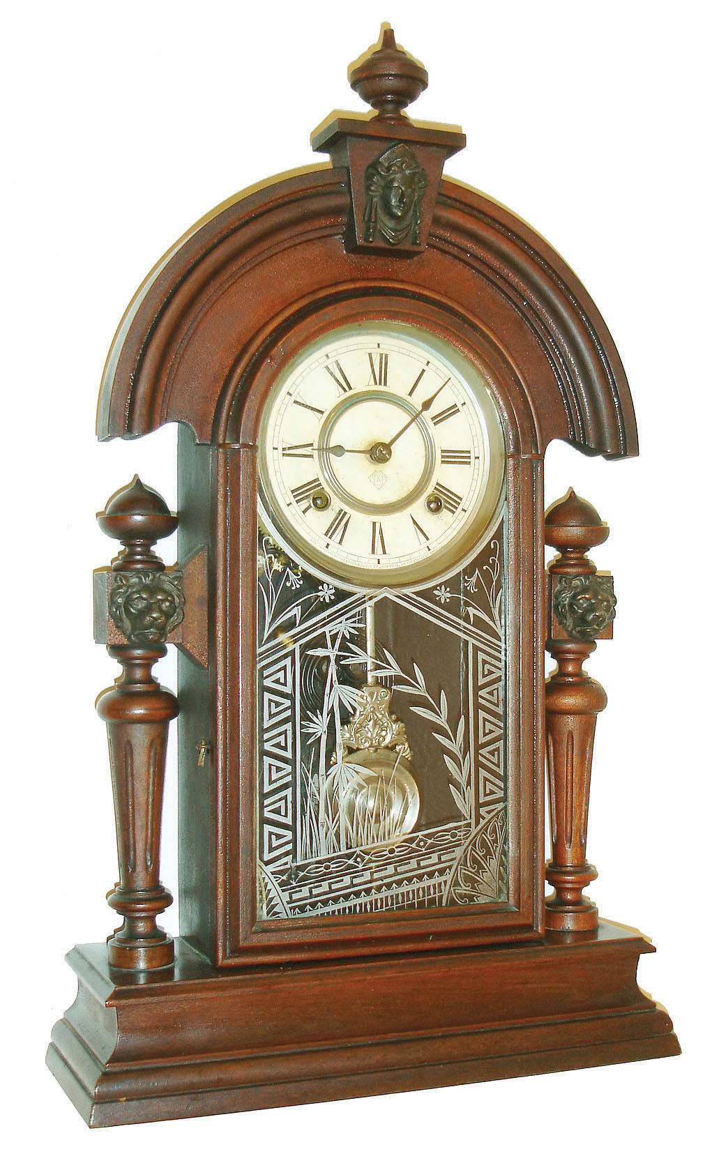 Ansonia Clock Co., Ansonia, Conn., "King", 8 day, time and strike walnut shelf clock, c1880 — Antique Clocks Price Guide