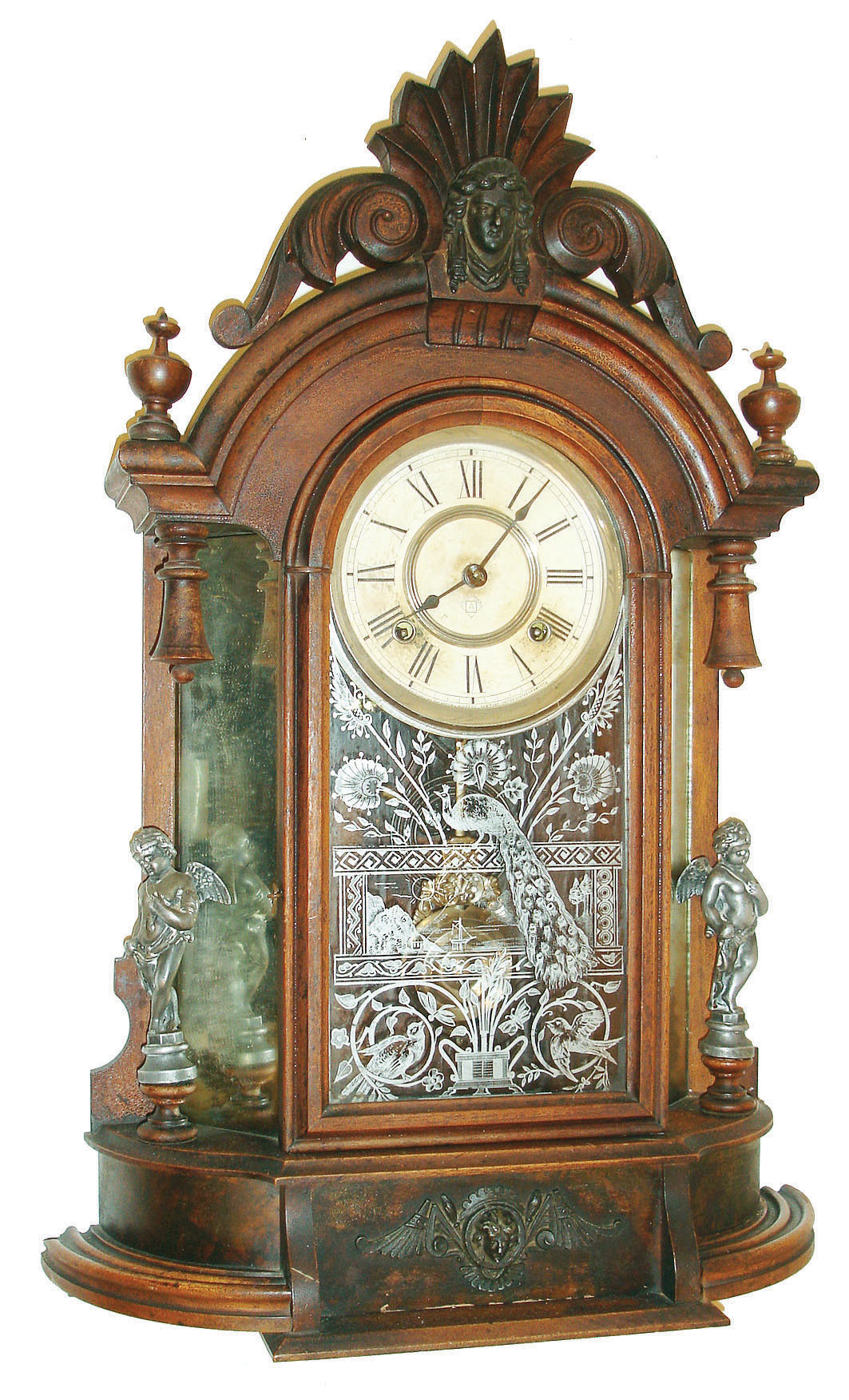 Ansonia Clock Co., Ansonia, Conn., "Triumph", 8 day, time and strike spring brass movement mirror side mantel clock, c1880 — Antique Clocks Price Guide