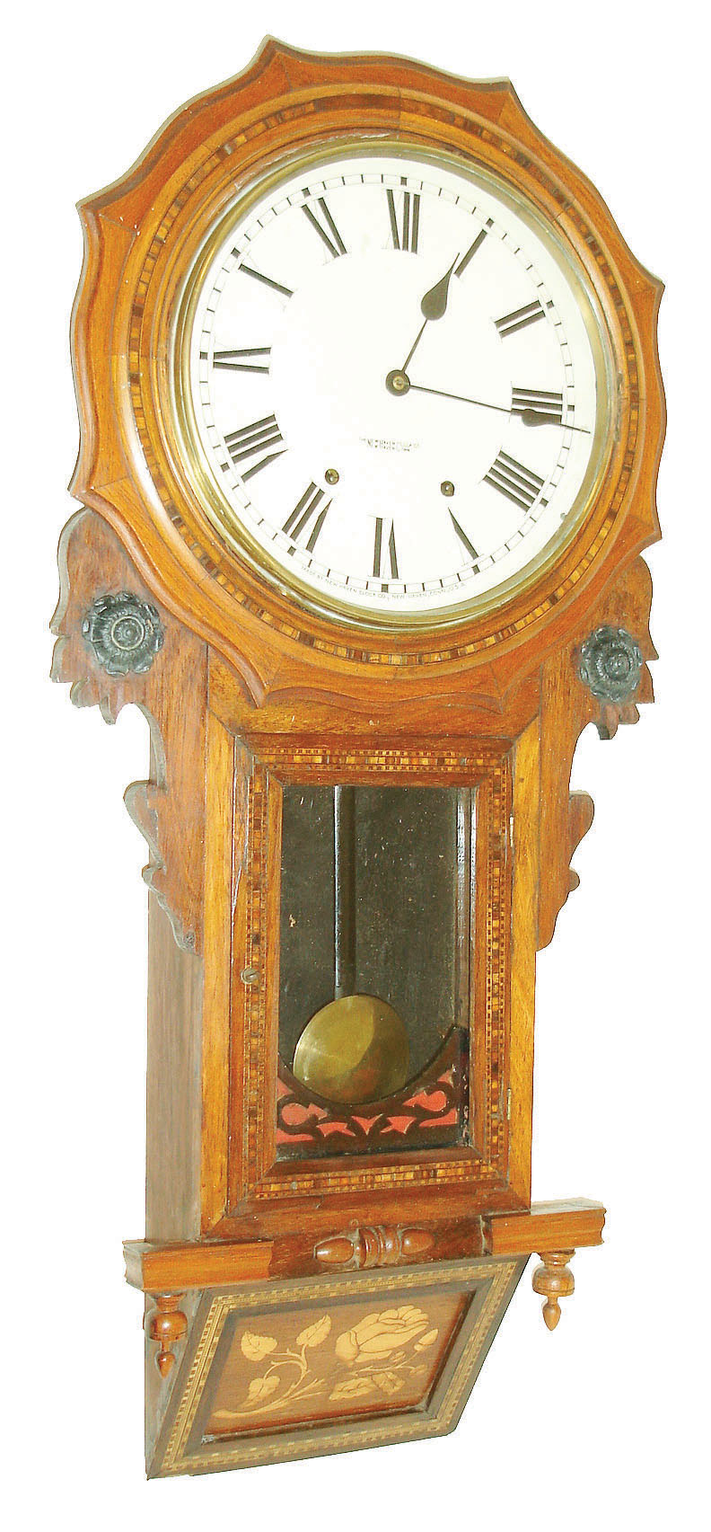Anglo-American, 8 day, time and strike inlayed long drop octagon wall clock, c1875 — Antique Clocks Price Guide