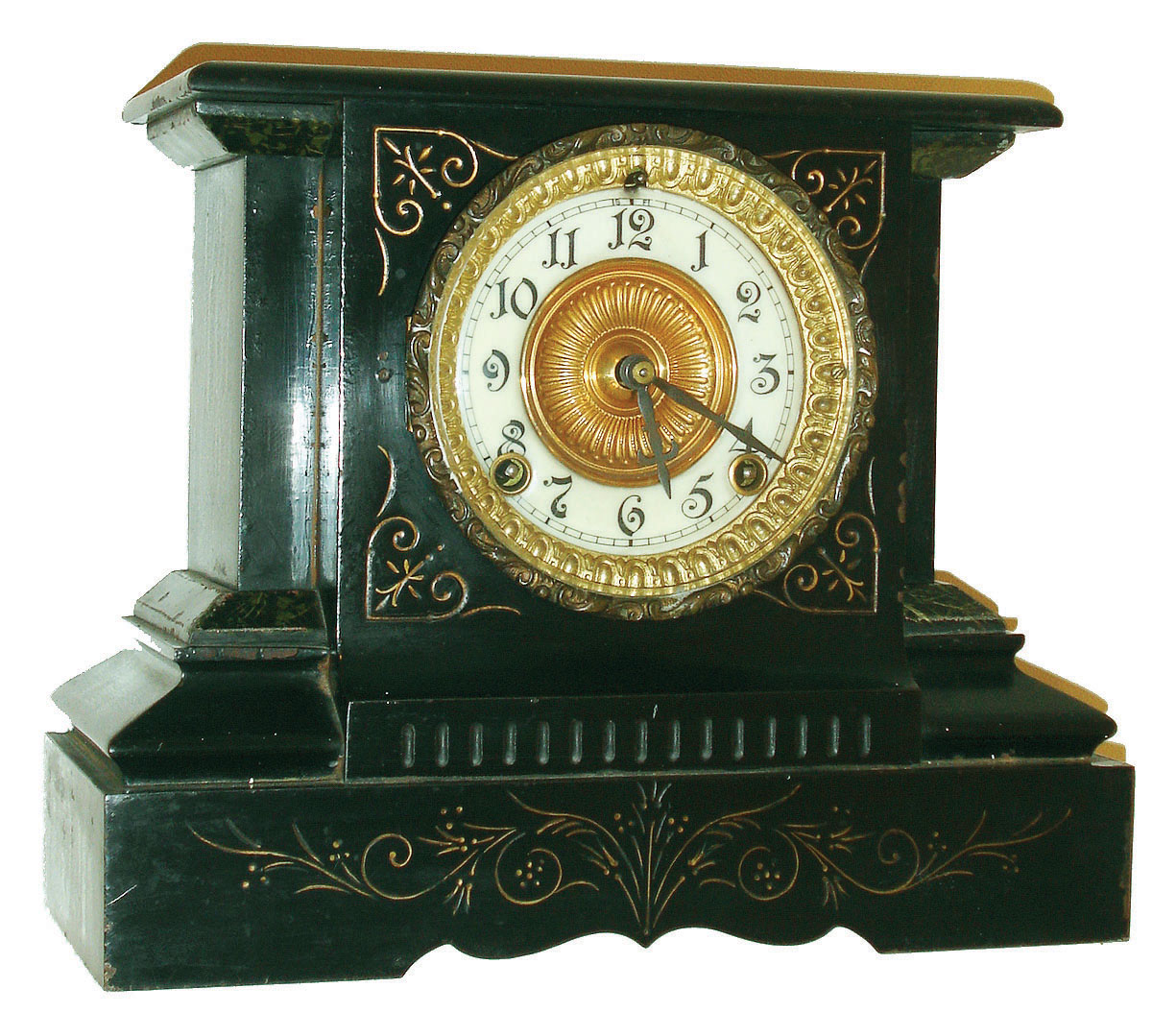 Ansonia Clock Co., Ansonia, Conn., "Cardiff" 8 day, time and strike enameled iron mantel clock, c1894 — Antique Clocks Price Guide