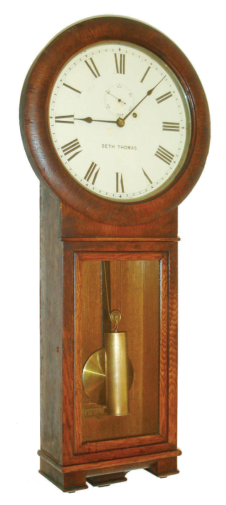 Seth Thomas Clock Co., Thomaston, Conn., "Regulator No. 2", 8 day, weight brass movement wall timepiece, c1900 — Antique Clocks Price Guide