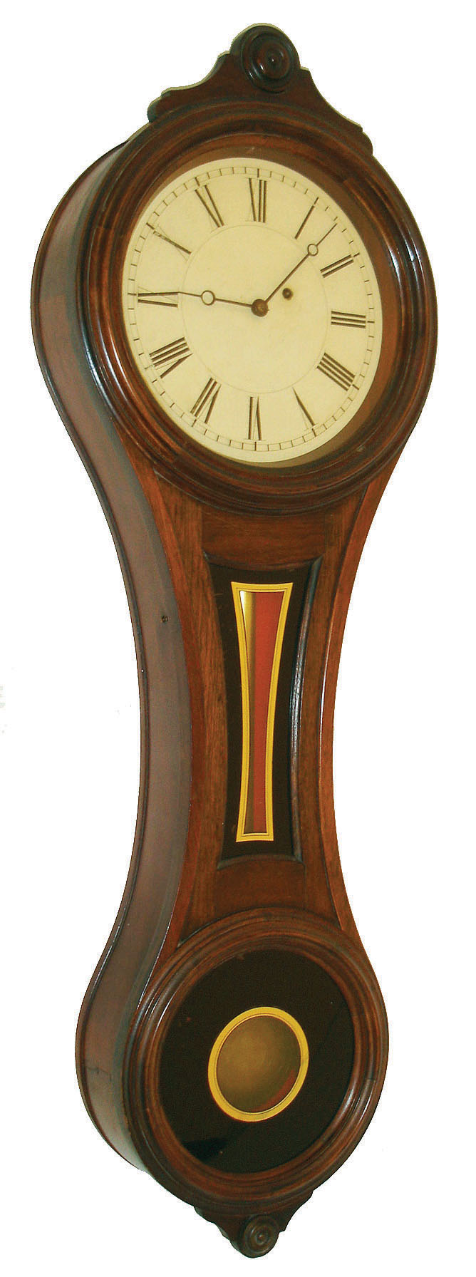 E. Howard &amp; Co., Boston, Mass., "No. 8 Regulator" figure eight wall clock, 8 days, time only, weight driven movement signed "HOWARD &amp; DAVIS BOSTON" in a walnut case with painted metal dial and reverse painted tablets, c1870 — Antique Clocks Price Guide