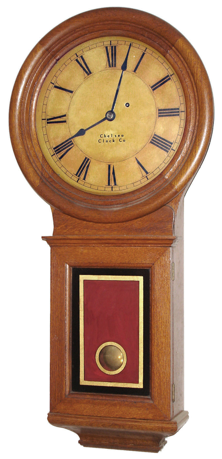 Chelsea Clock Co., Boston, "Pendulum No. 1" oak 8 day weight driven time only wall clock, c1898 — Antique Clocks Price Guide