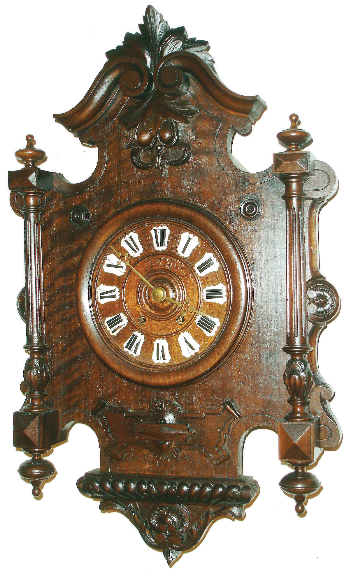 French carved walnut 8 day time and strike wall clock, c1910 — Antique Clocks Price Guide