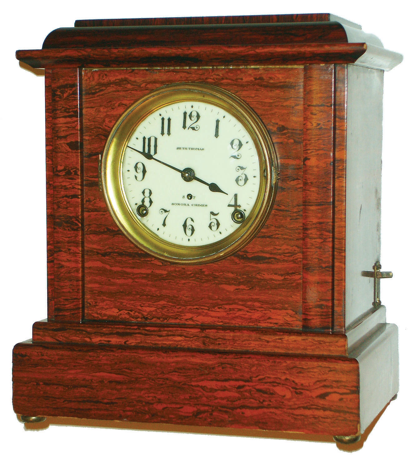 Seth Thomas Clock Co., Thomaston, Conn., Sonora Chime 4 bell 8 day time and Westminster chime rosewood Adamantine mantel clock, c1914 — Antique Clocks Price Guide