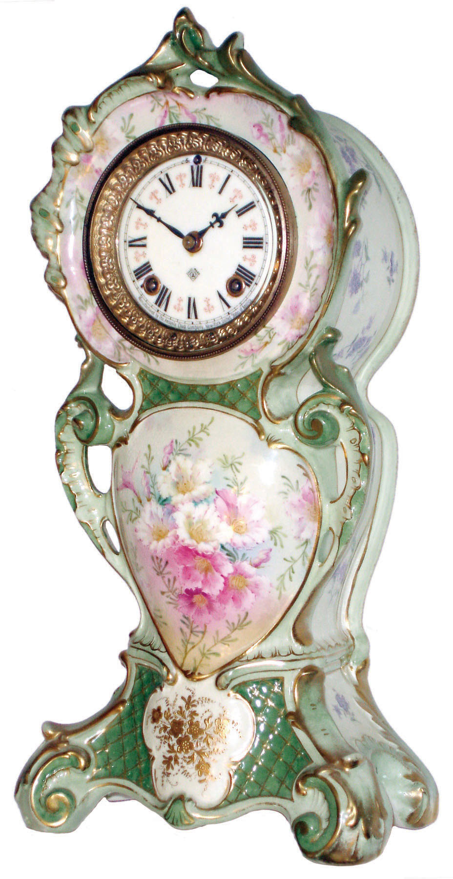 Ansonia Clock Co., New York, "No. 506" porcelain 8 day time and strike mantel clock, c1910 — Antique Clocks Price Guide