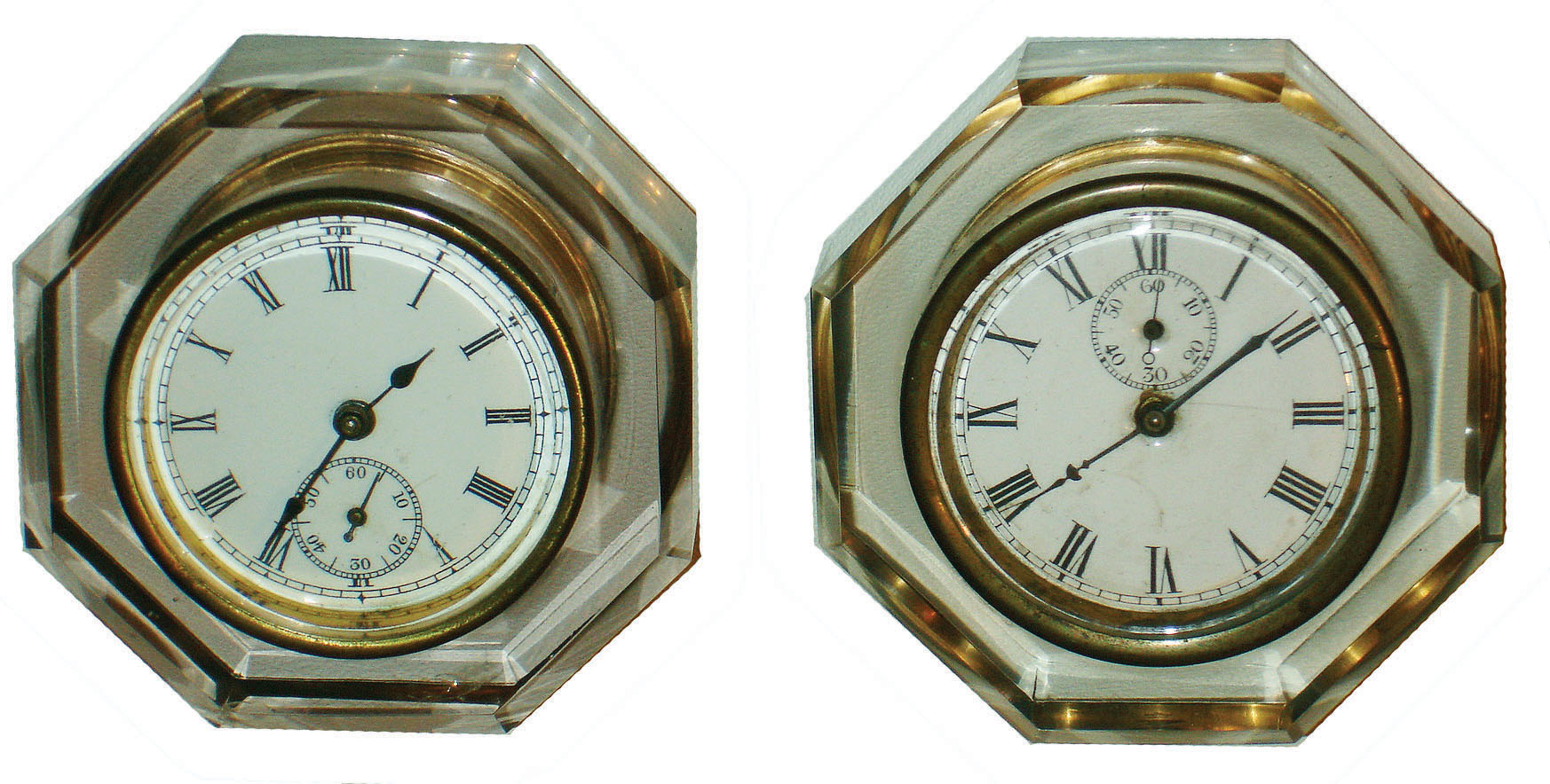 Clocks- 2 (Two) E.N. Welch 30 hour glass paperweight "Jewels", one time only, one time and strike with repeat, c1885 — Antique Clocks Price Guide
