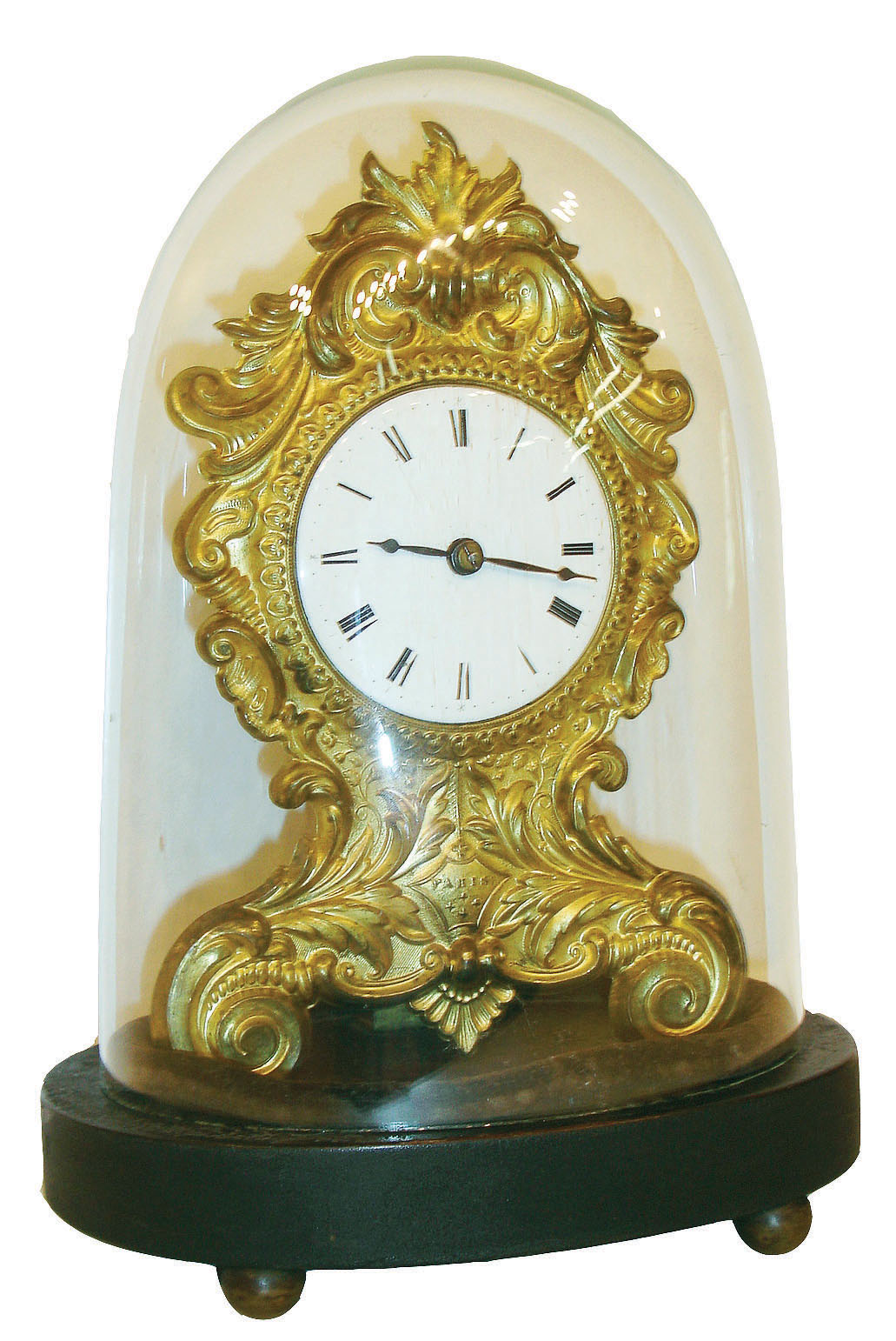 Chauncey Jerome, New Haven, Conn, brass repousse "Paris" model shelf clock with 1-day Botsford patent movement. c.1850 — Antique Clocks Price Guide