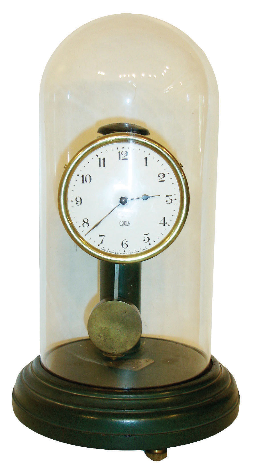 Poole Manufacturing Co. "Executive Model", electric battery mantel timepiece.  Serial no. 718.  The early models had porcelain dials, c1925 — Antique Clocks Price Guide
