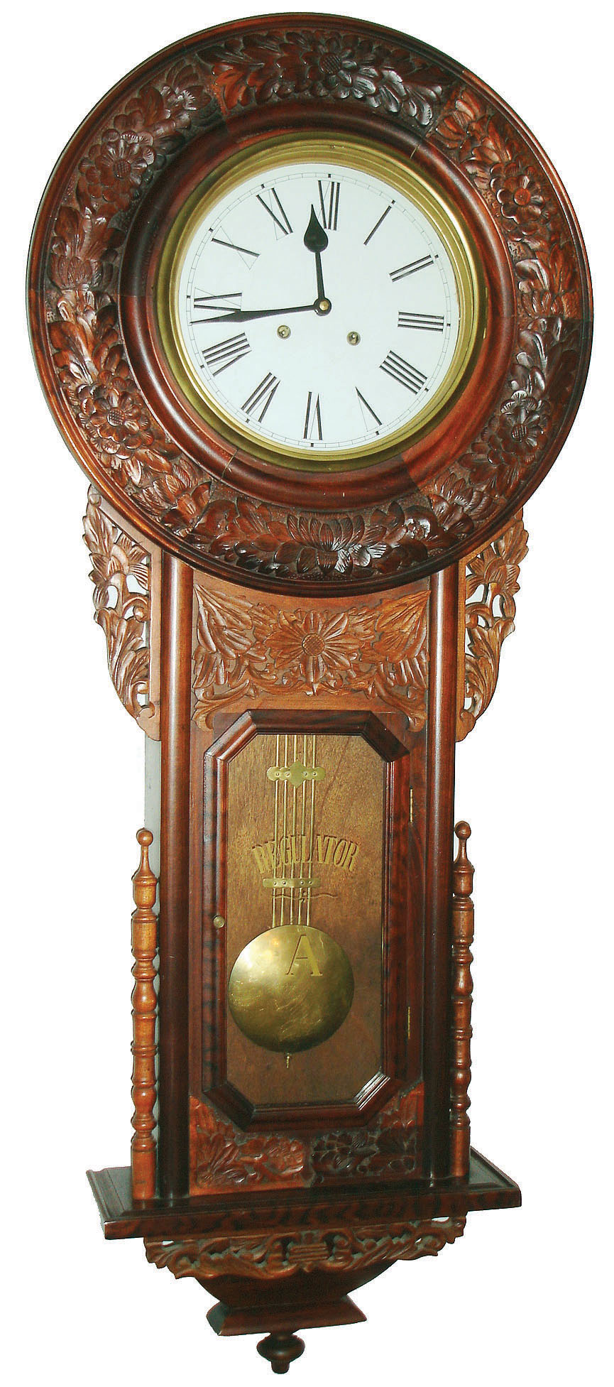 Asian carved wood modern reproduction 8 day time and strike wall clock, c1990 — Antique Clocks Price Guide