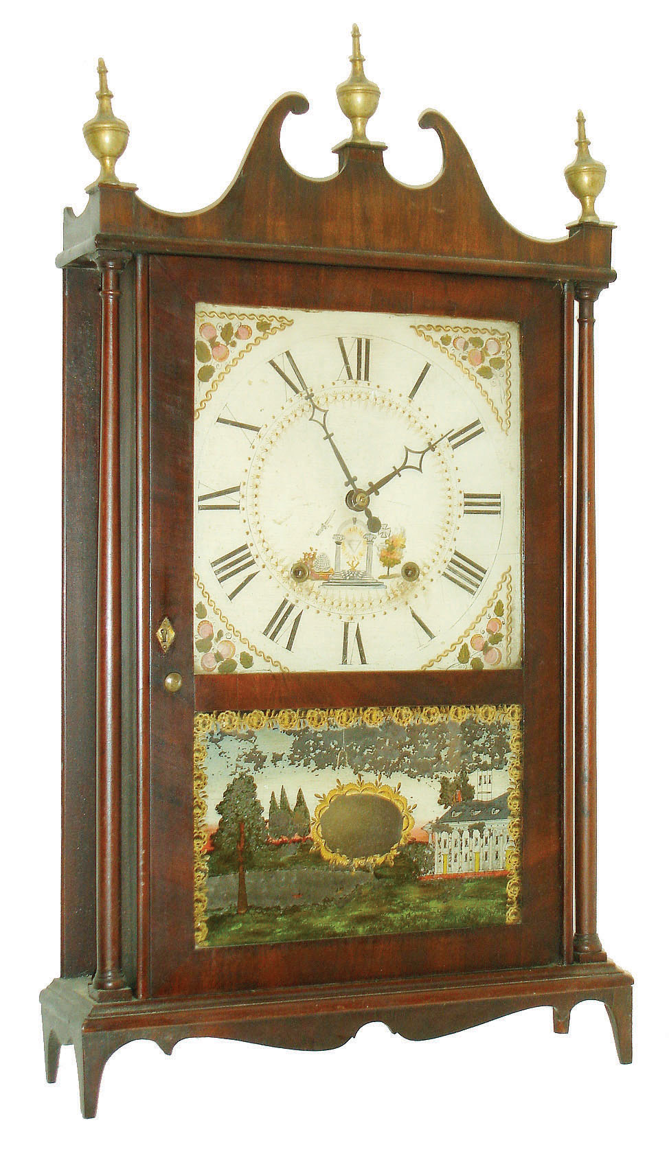 Silas Hoadley, (Hoadly), Plymouth, Conn., 30 hour, time and strike weight wood movement pillar &amp; scroll shelf clock, c1825 — Antique Clocks Price Guide