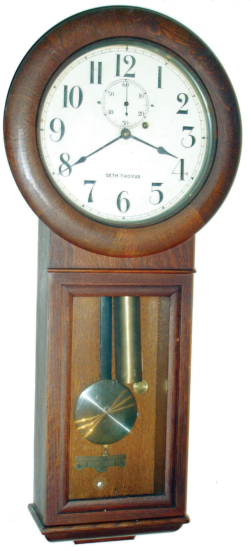 Seth Thomas Clock Co., Thomaston, Conn., "Regulator No. 2"  oak 8 day time only weight driven wall clock, c1925 — Antique Clocks Price Guide