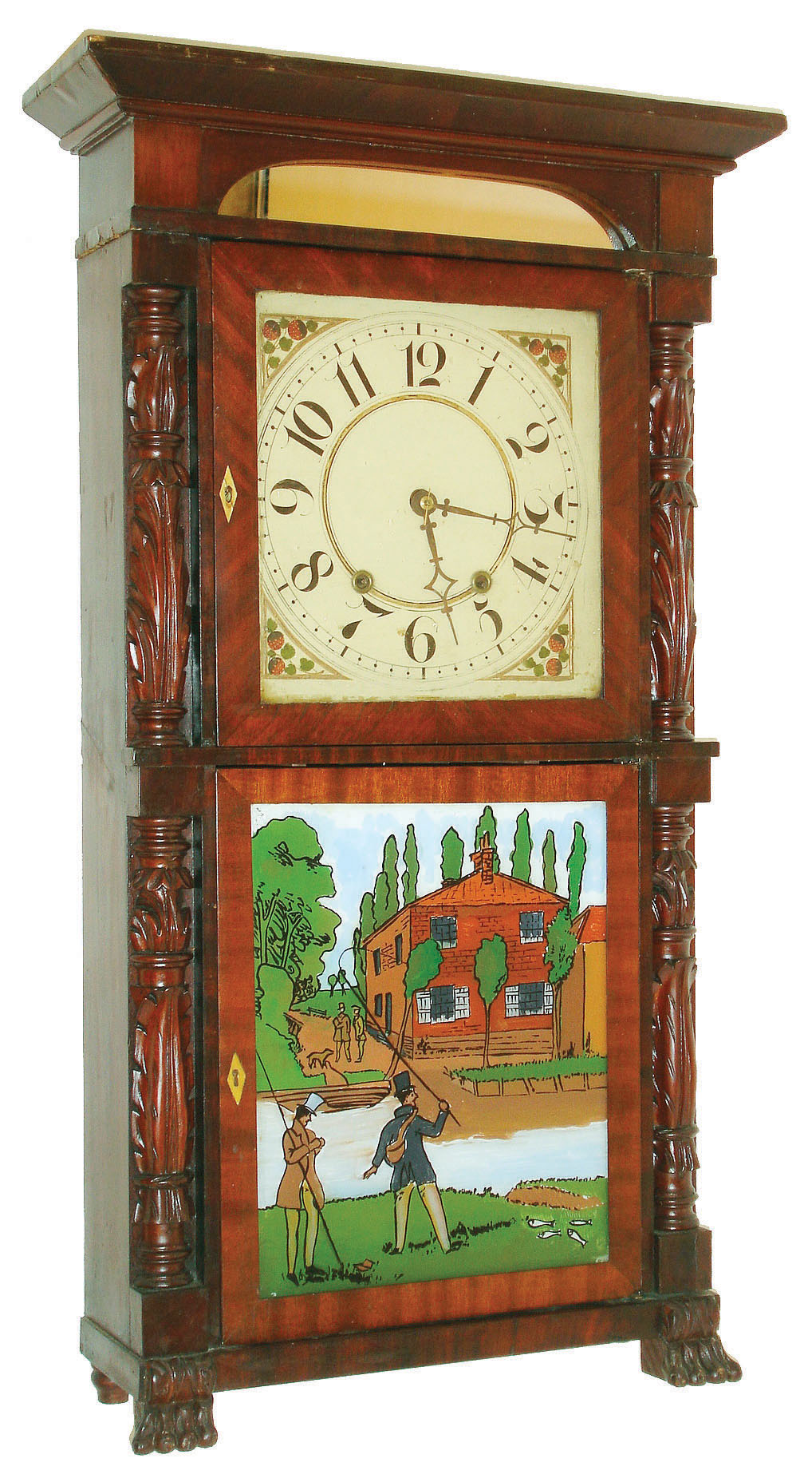 R. Smith, Hartford, Conn., 30 hour, time and strike weight wood movement carved column shelf clock, c1830 — Antique Clocks Price Guide