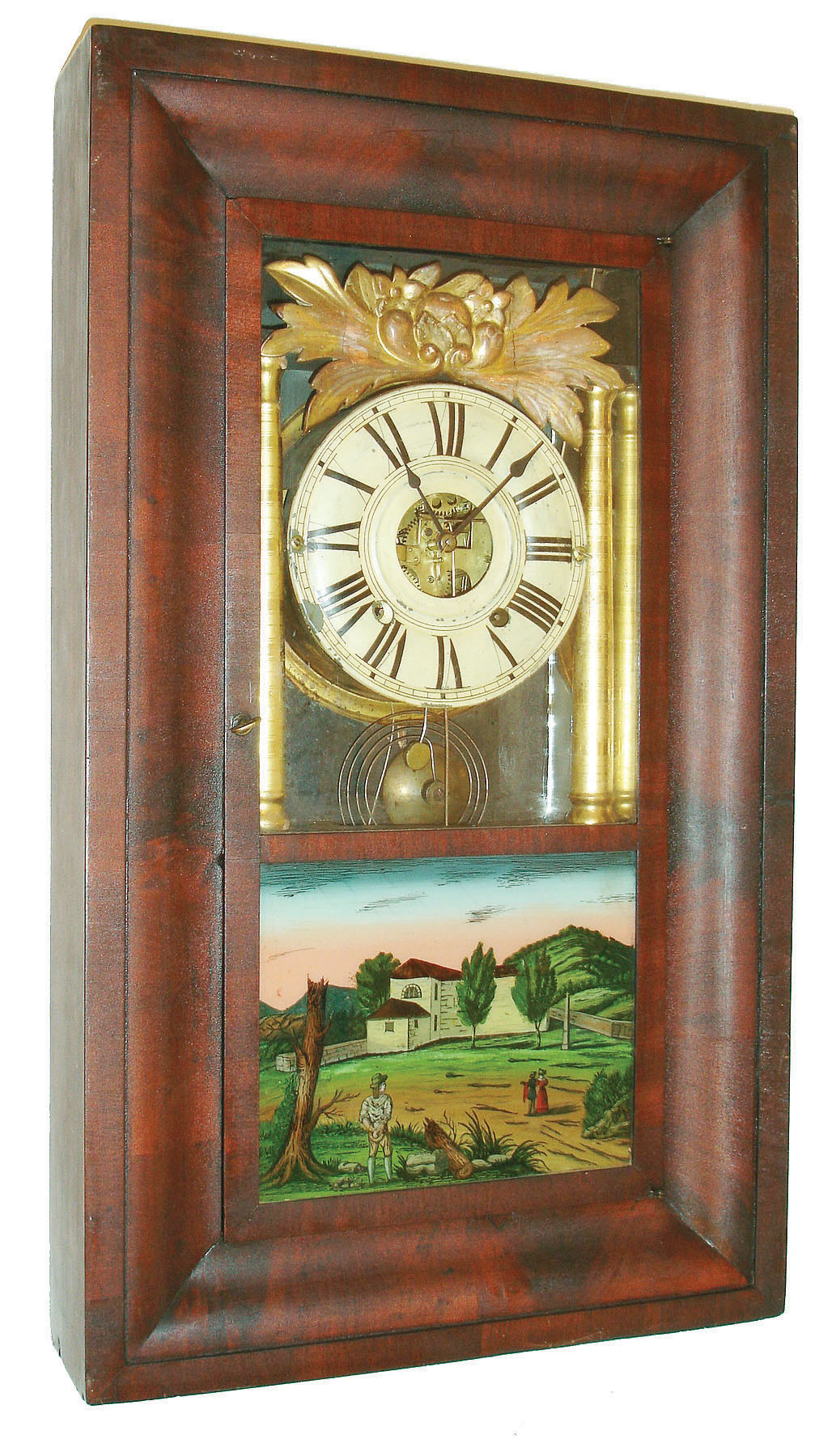 Hills, Goodrich &amp; Co., Plainville, Conn., or Joseph Ives, 8 day, time and strike, O.G. column shelf clock with an Ives' cast iron back plate brass movement, c1842 — Antique Clocks Price Guide