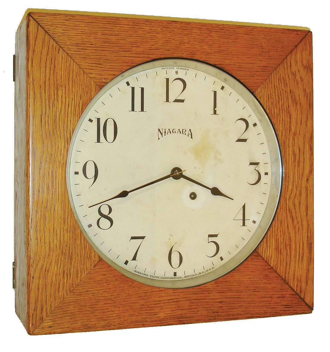 Niagara Clock Corp. Buffalo, NY, 8 day spring brass movement wall clock or timepiece, c1925 — Antique Clocks Price Guide