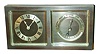 Chelsea Clock Co., Boston, Mass. "Erickson" bronze strut desk set with 8 day timepiece and barometer/thermometer, 1929