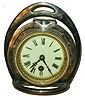 French silver plate horseshoe form 8 day time only desk clock, cylinder platform, c1900