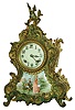 New Haven Clock Co., New Haven, Conn., "Rosemont" gold plate cast metal and painted porcelain 8 day time and strike mantel clock, c1913