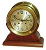 Chelsea Clock Co., Boston, 6" dial brass 8 day ship's bells clock on bench-made hardwood stand, c1947