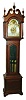 Seth Thomas Clock Co., Thomaston, Conn., "Sonora Chiming Hall Clock No. 33-84" tall clock, 8 days, time, strike and Westminster chime on 8 bells with selector for silent / hour strike / chime, three weight driven No. 84 movement with patented Sonora bells and box in a mahogany case with beveled glass trunk door, broken arch pediment and No. 443 pierced, silvered and etched superior dial with moon phase and raised applied numerals, c1910