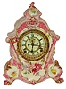 Ansonia Clock Co., New York, "No. 502" 8 day time and strike Royal Bonn porcelain mantel clock, visible escapement, c1895