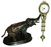 Elephant swinging clock, Chinese reproduction 8 day time only novelty clock with blue cloth box, c1990