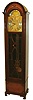 Herschede Electric Clock Co., Cincinnati, Ohio, 9 tube hall clock, electric, time, strike and chime playing three tunes, Westminster, Whittington and Canterbury, pendulum regulated movement in a mahogany case with silvered and brass dial and moon phase, c1930