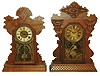 Clocks- 2 (Two) walnut shelf clocks: (1) E.N. Welch Mfg. Co. "Assortment B, No. 7" 8 day time and strike c1900 and (2) E. Ingraham & Co., "Rose", 8 day, time and strike shelf clock, c1896