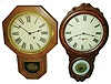 Clocks- 2 (Two)  Seth Thomas 8 day time only wood wall clocks: "Office No. 1" c 1875; "12 Inch Drop Octagon", c1909