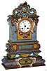 French multicolor porcelain 8 day time and strike mantel clock with separate base, c1870